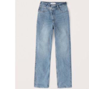 Abercrombie 90s Straight Ultra High Rise Crossover Waist 28 Long Medium Blue